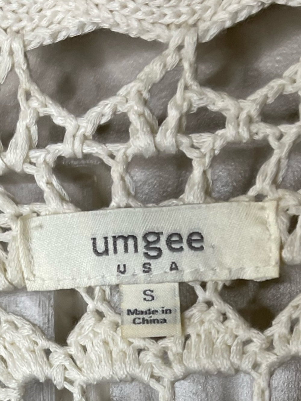 Umgee Open Crochet Fringe Kimono Cardigan - Cream Sz S - Picture 4 of 4